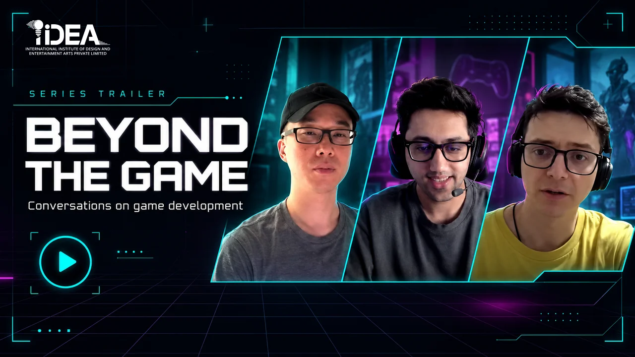 iIDEA instructors beside the Beyond the Game series trailer title